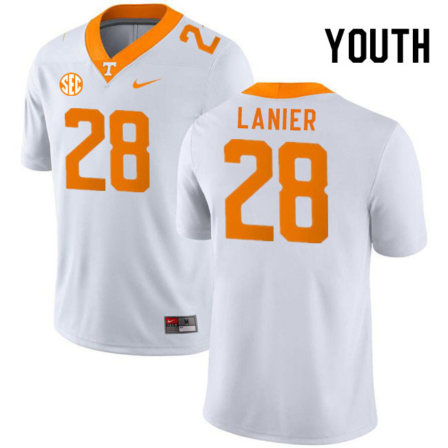 Youth #28 Nigel Lanier Tennessee Volunteers College Football Jerseys Stitched Sale-White - Click Image to Close